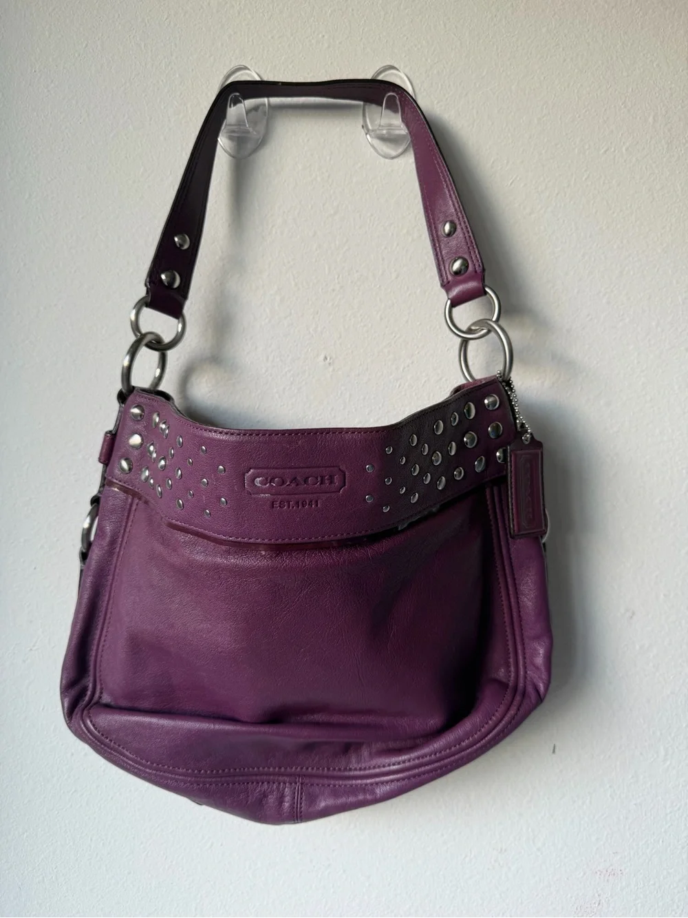 Coach Plum Leather Studded Shoulder Bag